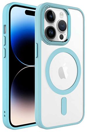 Apple iPhone 14 Pro Kılıf Renkli Kenar Şeffaf Kamera Çevresi Metal Magsafe TPU Silikon