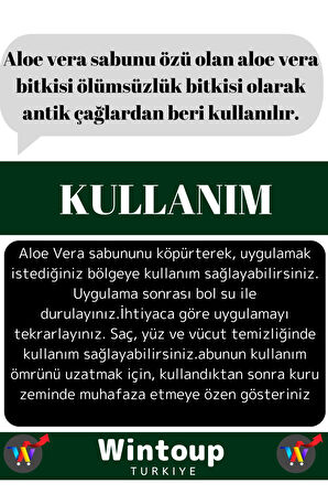 Özel Üretim %100 Doğal Tüm Vücut Kullanım Bitkisel Aloe Vera Sabunu 3 Adet