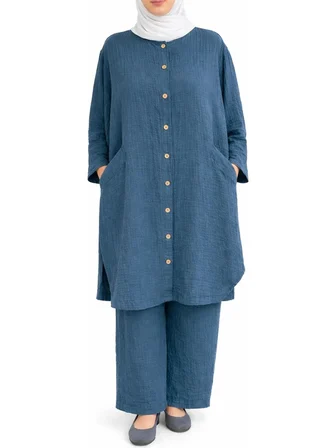 Sile Atelier Sıle Atelıer Siyah Müslin Tunik Pantolon Takım Kadın Geniş Kalıp Yazlık S/m Sile Atelie
