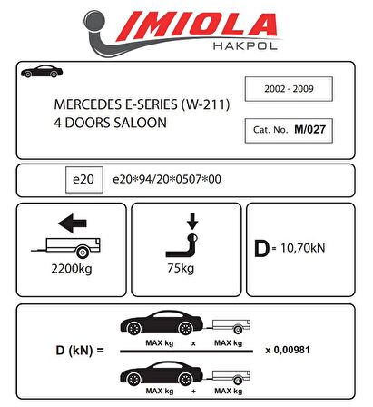 Hakpol - Mercedes E-Class W-211 4D Saloon 2002-2009  Çeki Demiri