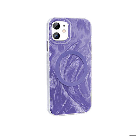 iPhone 11 Kılıf Magsafe Şarj Özellikli Fırça Boya Desenli Palet Kapak