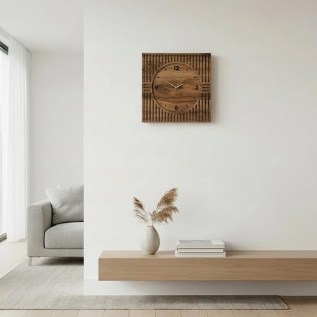Kare Ahşap Duvar Saati 40x40 cm – Sessiz Akar Mekanizmalı Dekoratif Modern Duvar Saati