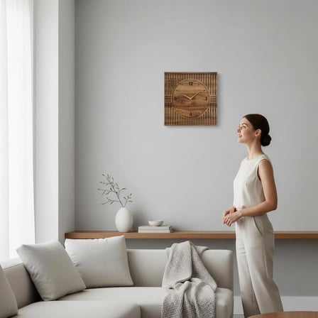 Kare Ahşap Duvar Saati 40x40 cm – Sessiz Akar Mekanizmalı Dekoratif Modern Duvar Saati