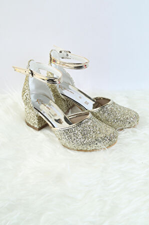 Topuklu Kız Çocuk Ayakkabısı Düğün Ayakkabısı Kız Çocuk Abiye Ayakkabı Fiyonk ve Sim Detaylı Abiye