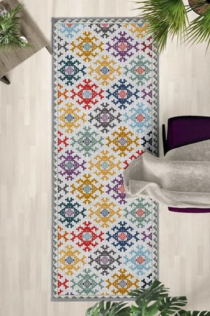 Asude Yıkanabilir Yolluk Halı Kaymaz Taban Salon Mutfak Açık Gri