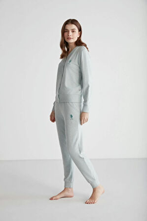 - Kadın Yeşil Melanj Patlı Pijama Takımı 16956
