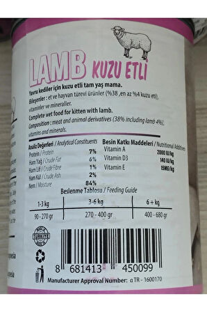  Yavru Kedi Konserve 400 gr X 6 Ad =2400 gr Kuzu Etli Junior 1 Ad 60 Yaprak Tüy Topl Rlosu Hediyeli