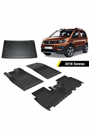 Sahler Sahler Peugeot Rifter 2019+ 4.5D Paspas 3D Bagaj Havuzu Rizline Siyah