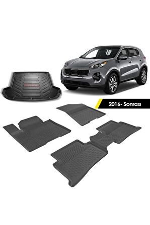 Sahler Kia Sportage 2016-2020 4.5D Havuzlu Paspas ve Rİzline 3D Bagaj Havuzu Siyah