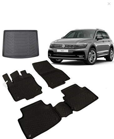 Sahler Volkswagen Tıguan 2016+ 4.5D Havuzlu Paspas ve Rizline 3D Bagaj Havuzu Siyah
