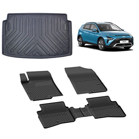 Sahler Sahler Hyundai Bayon 2021+ 4.5 D Paspas ve Rizline 3D Bagaj  Havuzu Siyah