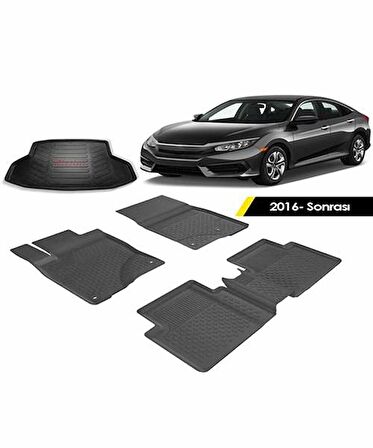 Sahler Sahler Honda Civic Sedan  2016-2021 4.5D Paspas Rizline 3D Bagaj Havuzu Set