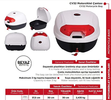 Arwic CV32 Litre  Motosiklet Arka Çanta Beyaz