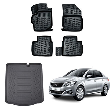 Peugeot 301 2012+ Rizline 3D Havuzlu Paspas ve Bagaj Havuzu Siyah