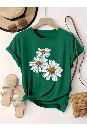 Unisex Papatya Minimal Baskılı Tasarım Tshirt