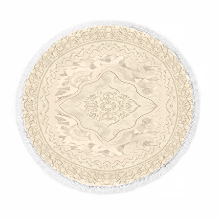 Dekoreko İnci Halı Dijital Saçaklı Yuvarlak 1856 Desen 2