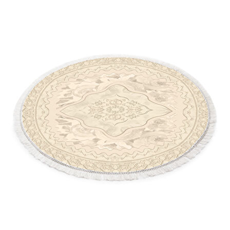 Dekoreko İnci Halı Dijital Saçaklı Yuvarlak 1856 Desen 2
