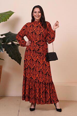 Kadın Hakim Yaka Buyuk Beden Elbise Tesettur Viskon Kumas Pileli ve Piliseli Elbise