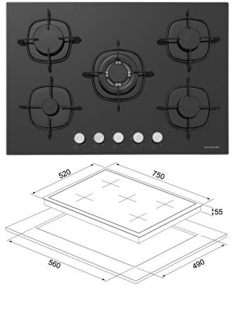 Silverline Siyah Ankastre Set (CS5801E7B01 Ocak/S2-BO6502B02 Fırın/3457 Soho Davlumbaz)