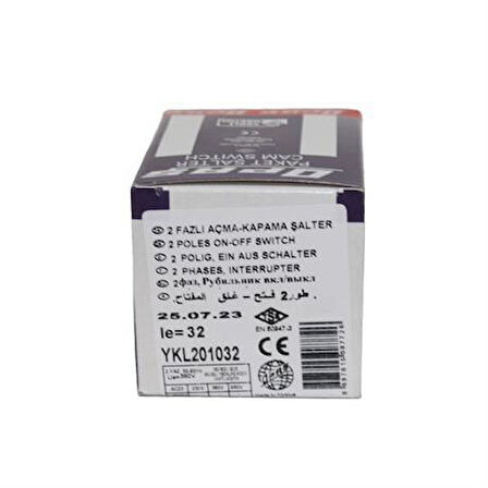 Opaş 2x32A 0-1 Aç-Kapa Kilitli Pako Şalter - YKL201032