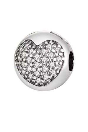 Işıltılı Kalp Klips Charm | 925 Ayar Gümüş