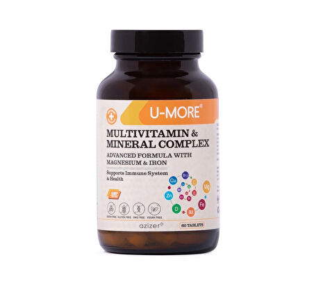 Multivitamin 60 Tablet - Kalsiyum, Magnezyum, Demir, Çinko - Vegan, Şekersiz, Glutensiz