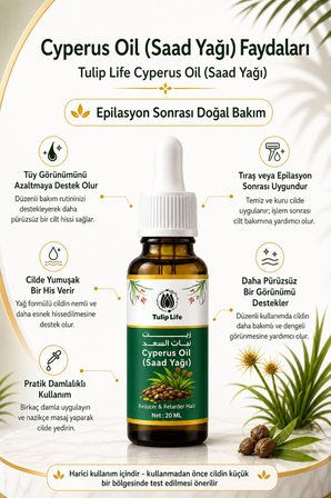 Cyperus Oil (Saad Yağı) Tüy Görünümünü Azaltmaya Yardımcı Bakım Yağı 20 ml