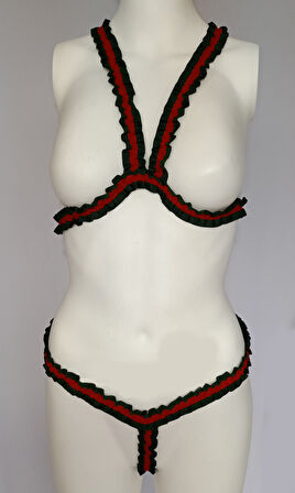 ASM0185 Kadın Guccili Özel Şerit Bralet Südyen Takım