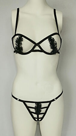 ASM1134 Kadın 2 li Siyah Kafesler Ardında Südyen Takım