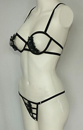 ASM1134 Kadın 2 li Siyah Kafesler Ardında Südyen Takım