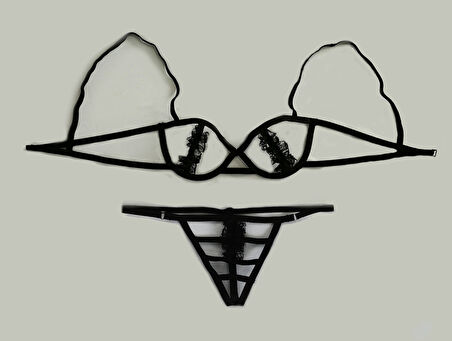 ASM1134 Kadın 2 li Siyah Kafesler Ardında Südyen Takım