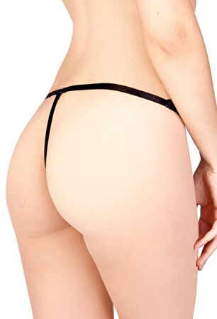 ASM1206 Kadın 2 li  Siyah Tül Dantel Mini Damla Kıskırtıcı Tanga