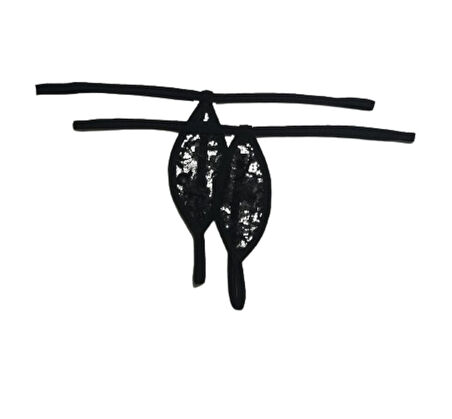 ASM1206 Kadın 2 li  Siyah Tül Dantel Mini Damla Kıskırtıcı Tanga