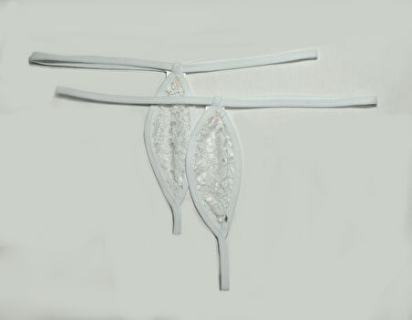 ASM1207 Kadın 2 li  Beyaz Tül Dantel Mini Damla Kıskırtıcı Tanga