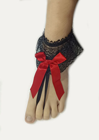 ASM1288Y Kadın Siyah Dantel Ayak Bilekliği Gelinlik Aksesuarı