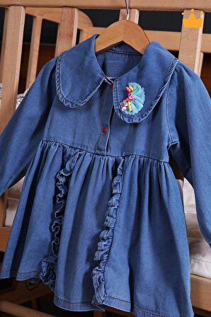 Babyhola Şık Kız Bebek Çocuk Kot Elbise 2282
