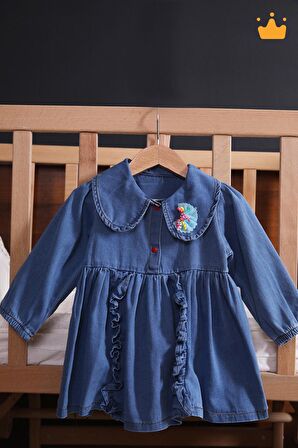 Babyhola Şık Kız Bebek Çocuk Kot Elbise 2282