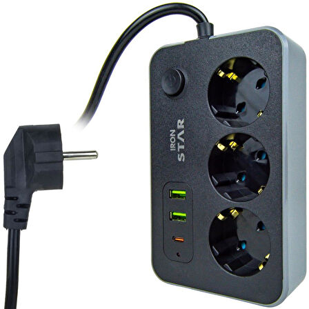IRONSTAR 2Mt 3xUsb Akım Korumalı 3 Soketli Priz