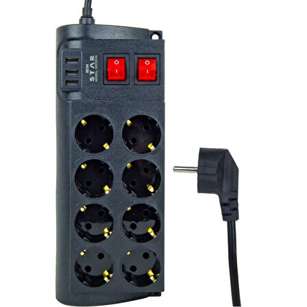 IRONSTAR 2Mt 3xUSB 8li Termal Akım Korumalı Priz 16A 4000W