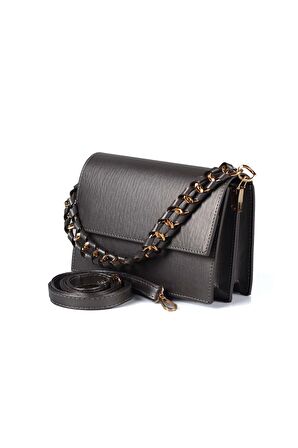 SİA ÇANTA Örgü Zincir Detaylı, Çift Gözlü Şık ve Kullanışlı Kutu Model Çapraz Askılı Çanta