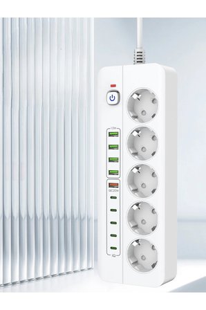Isıya Dayanıklı Power Tuşlu 5'li Grup Priz 5xusb 5x Type-c Çıkışlı Priz 2 Mt Kablolu