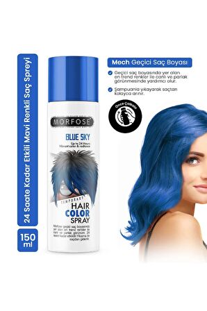 Morfose 24 Saate Kadar Etkili Renkli Saç Spreyi Mavi Blue Sky 150 Ml