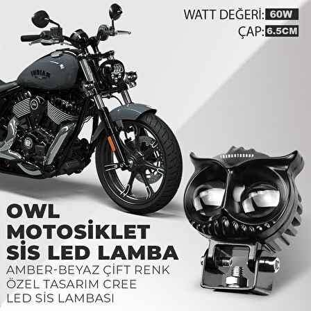 60W Özel Tasarım Owl Motosiklet Amber-Beyaz Sis Lambası