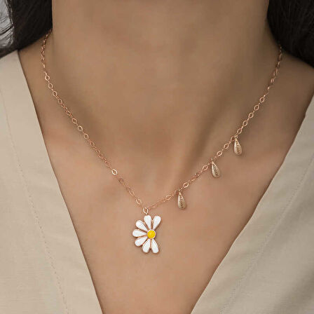 925 Ayar Gümüş Papatya Seviyor Sevmiyor Kadın Gümüş Kolye