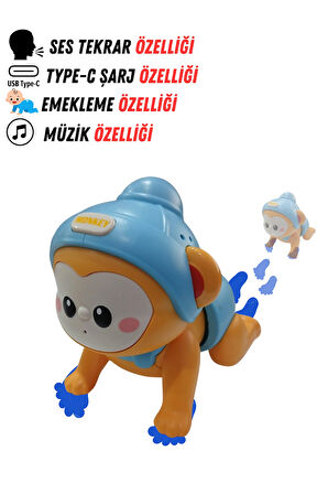 Emeklemeye Ve Yürümeye Yardımcı Maymun Ses Kaydeden Özellikli Müzikli Typ C Şarjlı