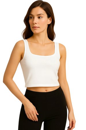 body kadın %95 viskon ring örme kumaş kare yaka askılı body