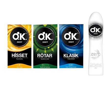 OKEY Hisset - Rötar - Klasik Prezervatif 3x10'lu + Kayganlaştırıcı Jel Zero 100ml