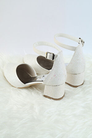 Topuklu Kız Çocuk Ayakkabısı Düğün Ayakkabısı Kız Çocuk Abiye Ayakkabı Fiyonk ve Sim Detaylı Abiye