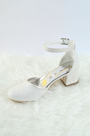 Topuklu Kız Çocuk Ayakkabısı Düğün Ayakkabısı Kız Çocuk Abiye Ayakkabı Fiyonk ve Sim Detaylı Abiye