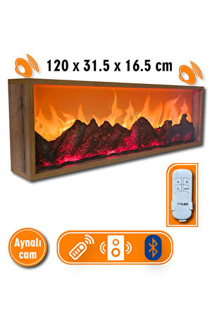 Dekoratif Elektrikli Yapay Şömine - 120x31.5x16.5 Cm - Farklı Renk Modları,kumandalı, Bluetooth Ses